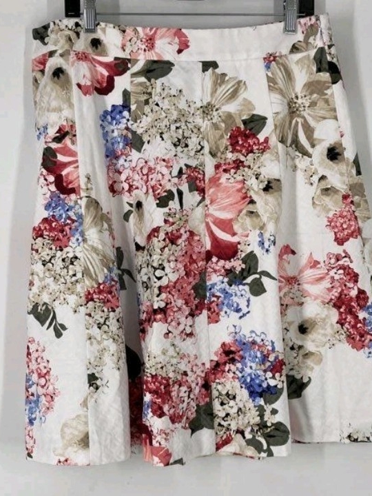 Whbm Floral A-Line Mini Skirt In White With Pink, Blue & Tan Blooms Sz 14